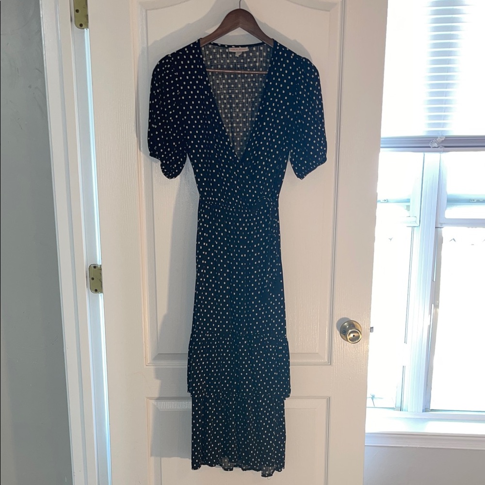 Knox Rose Black Polka Dot Midi Wrap Dress, size S